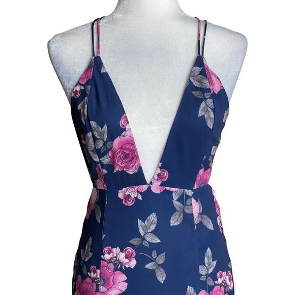Fame and Partners NWT $279 Blue Pink Floral Gown Maxi Dress Plunging V-Neck 2 - Picture 6 of 14